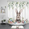 Cute Rabbit Easter Eggs Eucalyptus Leaf Shower Curtain For Whimsical Bathroom Decor