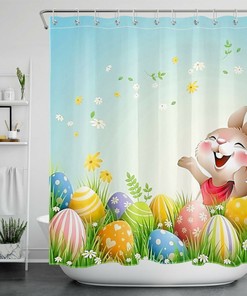 Cute Rabbit Easter Eggs Shower Curtain for Kids' Bathroom in Spring
