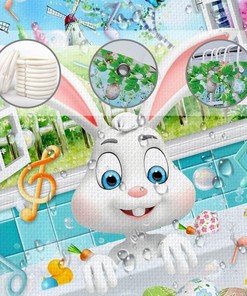 Cute Rabbit Easter Shower Curtain with Spring Colorful Easter Eggs for Kids Bathroom