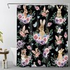 Cute Rabbit Floral Leaves Shower Curtain for Aesthetic Black Bathroom Decor