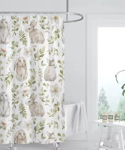 Cute Rabbit Modern Fabric Waterproof Shower Curtain