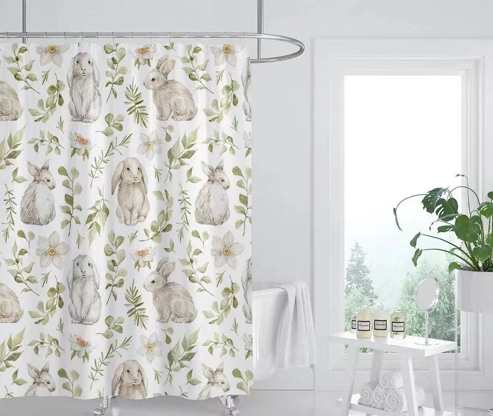 Cute Rabbit Modern Fabric Waterproof Shower Curtain