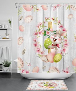 Cute Rabbit Pink Peach Blossom Easter Eggs Shower Curtain for a Charming Look