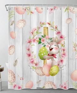 Cute Rabbit Pink Peach Blossom Easter Eggs Shower Curtain for a Charming Look
