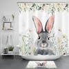 Cute Rabbit Shower Curtain with Pink Butterfly Floral Print for Bathroom Decor