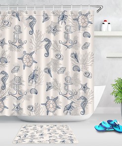 Cute Red Scarf Bear Shower Curtain, Sketch Bathroom Decor