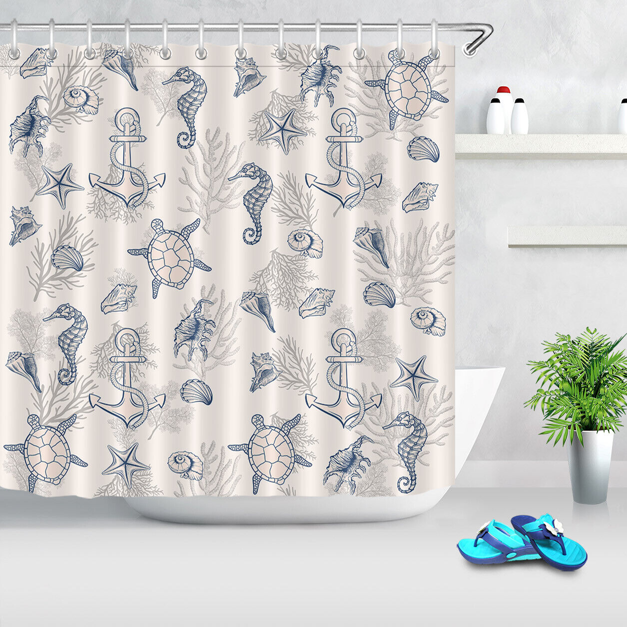 Cute Red Scarf Bear Shower Curtain, Sketch Bathroom Decor