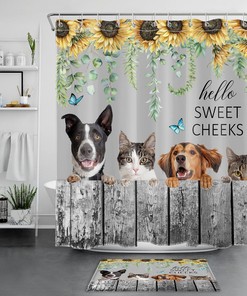 Cute Retro Shower Curtain with Sunflowers and Animals to Add A Rustic Flair to Your Bathroom