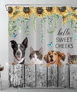 Cute Retro Shower Curtain with Sunflowers and Animals to Add A Rustic Flair to Your Bathroom