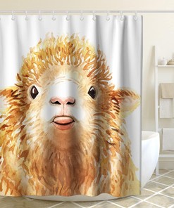 Cute Rustic Farm Animal Lamb Printed Shower Curtain for Kids Bathroom Decor