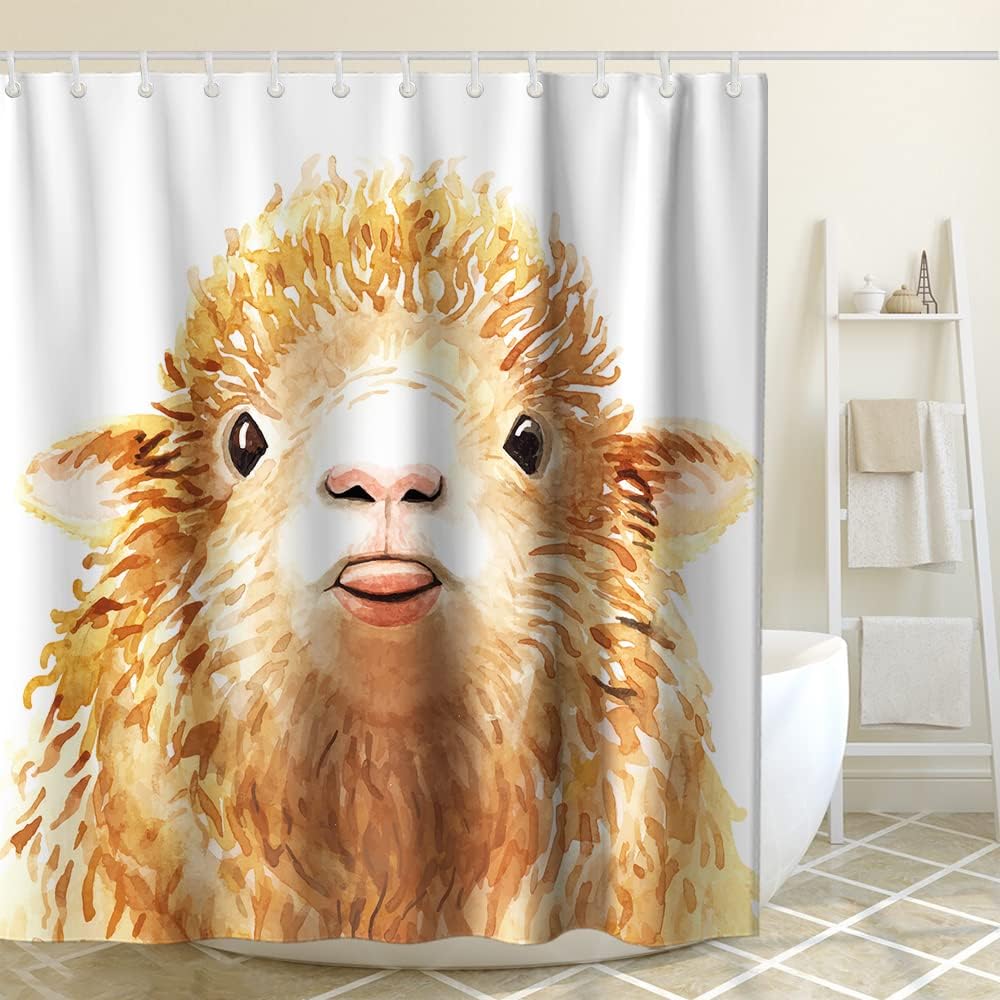 Cute Rustic Farm Animal Lamb Printed Shower Curtain for Kids Bathroom Decor