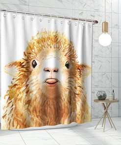 Cute Rustic Farm Animal Lamb Printed Shower Curtain for Kids Bathroom Decor