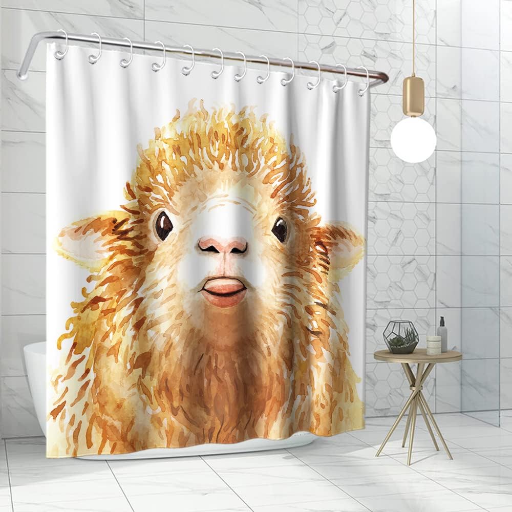 Cute Rustic Farm Animal Lamb Printed Shower Curtain for Kids Bathroom Decor