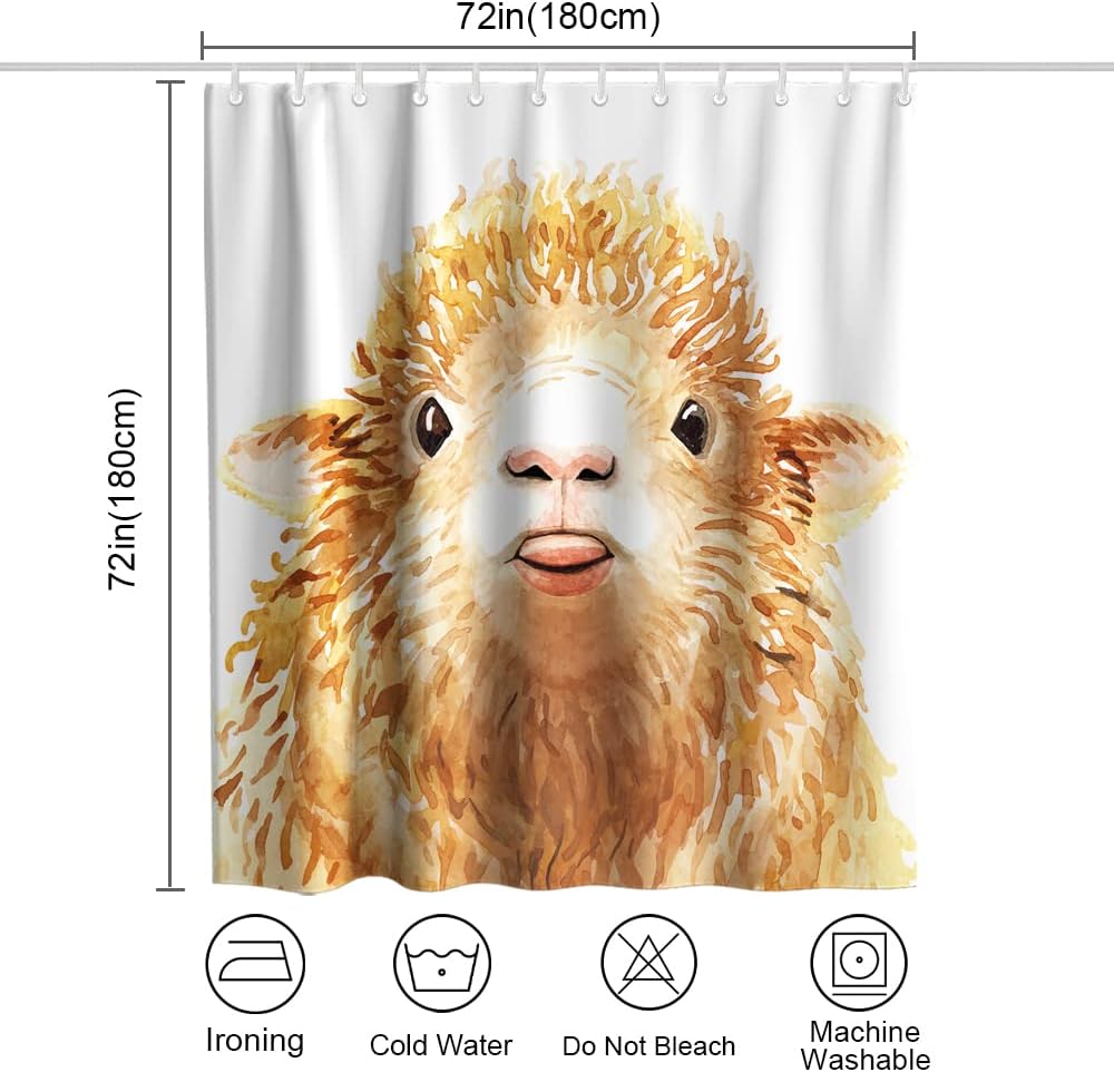 Cute Rustic Farm Animal Lamb Printed Shower Curtain for Kids Bathroom Decor