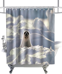 Cute Sea Animals Seal Photo Theme Fabric Nature Wildlife Bathroom Decor Antarctic Animal Shower Curtain