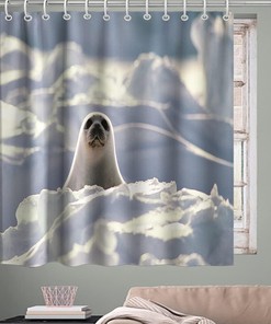 Cute Sea Animals Seal Photo Theme Fabric Nature Wildlife Bathroom Decor Antarctic Animal Shower Curtain