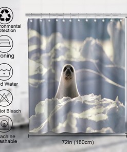 Cute Sea Animals Seal Photo Theme Fabric Nature Wildlife Bathroom Decor Antarctic Animal Shower Curtain