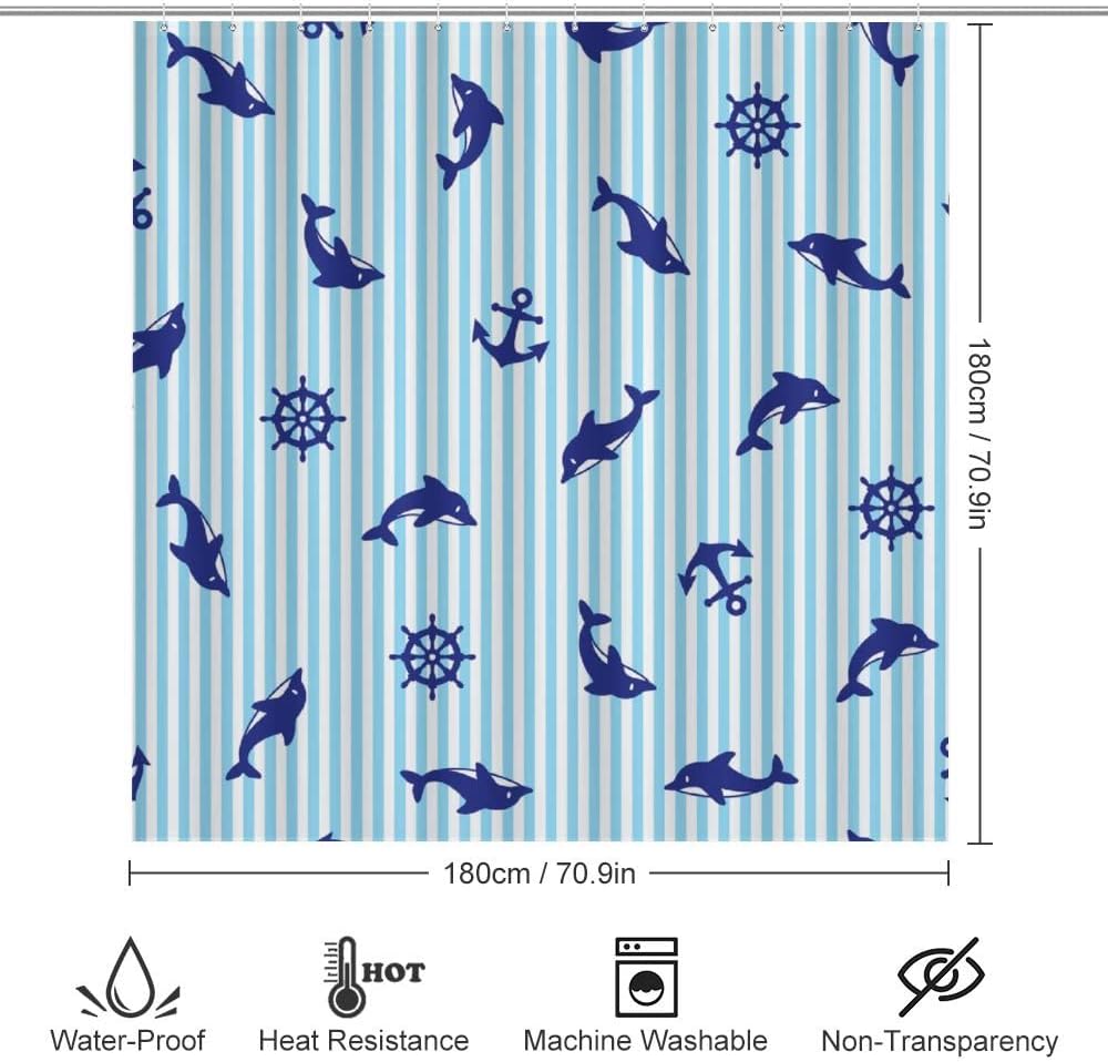 Cute Sea Dolphin Shower Curtain for Bathroom - Waterproof and Long-lasting Shower Curtain Ideas