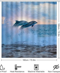 Cute Sea Dolphins Shower Curtain for Bathroom with Waterproof Fabric - Shower Curtains Sets for Fun and Playful Home