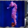 Cute Seahorse Poster on Blue Background Shower Curtain for Modern Baths 