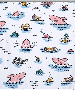 Cute Shark Doodles Fabric Bath Curtain For Bathroom Hotel - Waterproof Shower Curtain With Adorable Shark Doodles