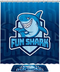 Cute Shark Shower Curtain Set For A Kid'S Bathroom