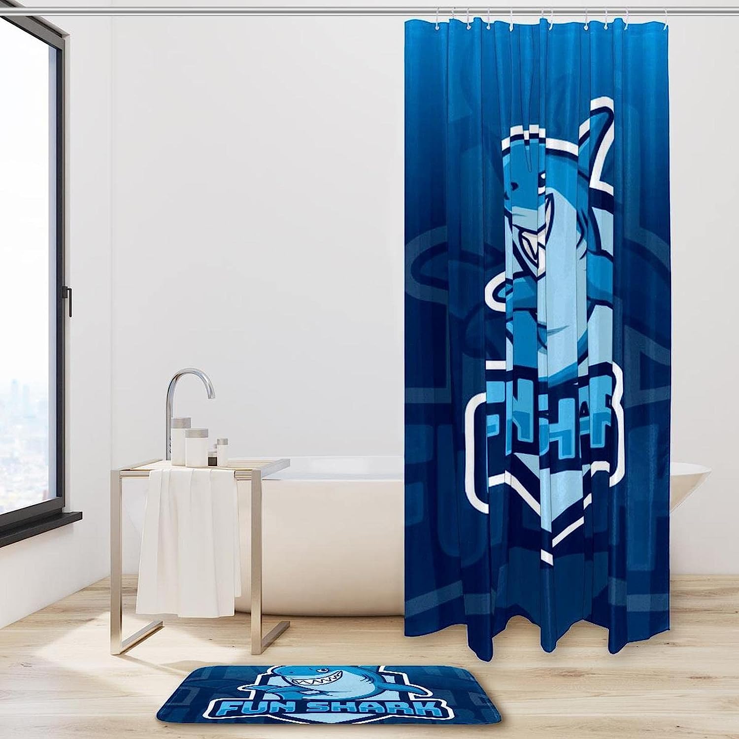 Cute Shark Shower Curtain Set For A Kid'S Bathroom