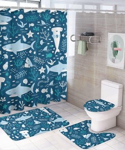 Cute Sharks and Weed Shower Curtain for Bathroom - Unique Shower Curtains Decor for Underwater Theme