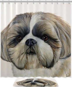 Cute Shih Tzu Puppy Travel Shower Curtain for Animal Lovers