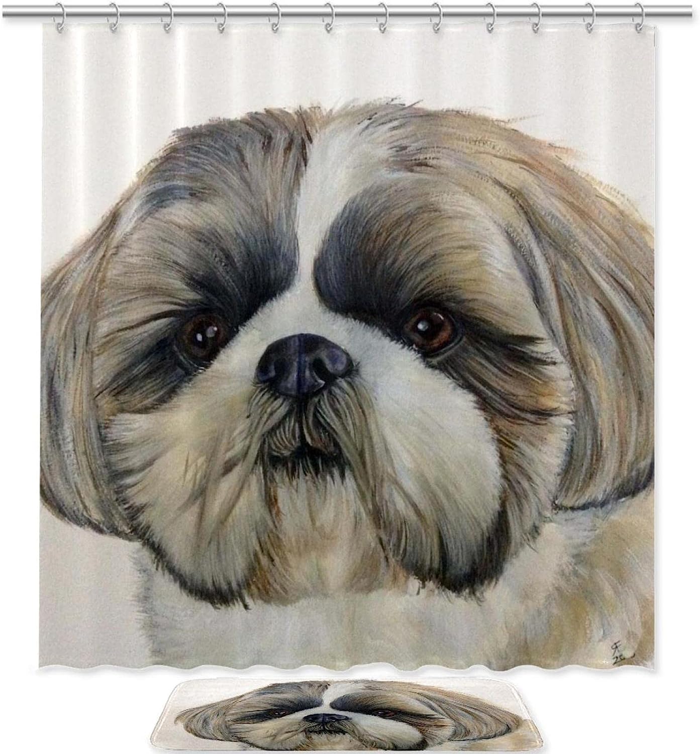 Cute Shih Tzu Puppy Travel Shower Curtain for Animal Lovers
