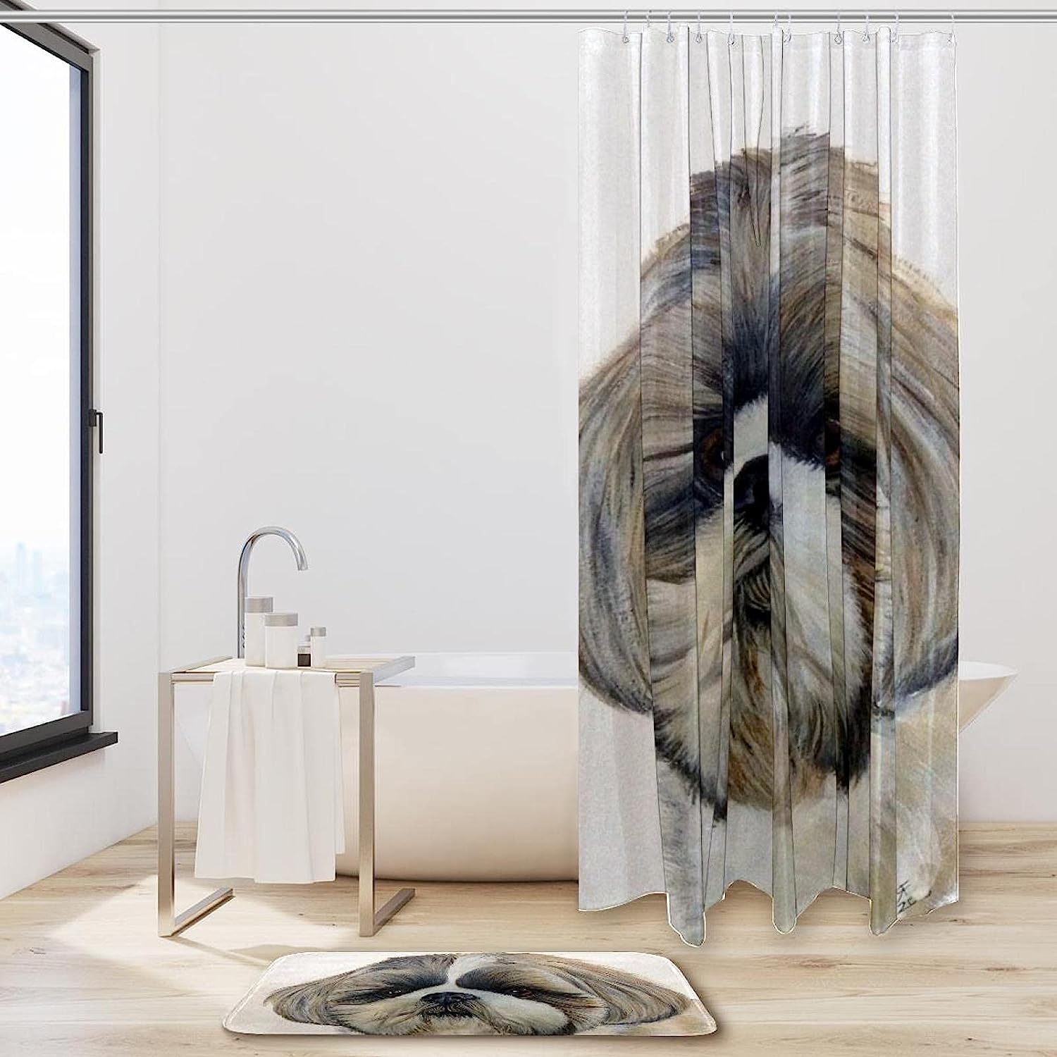 Cute Shih Tzu Puppy Travel Shower Curtain for Animal Lovers