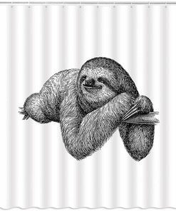 Cute Sketch Sloth Black White Shower Curtain for Animal Lovers