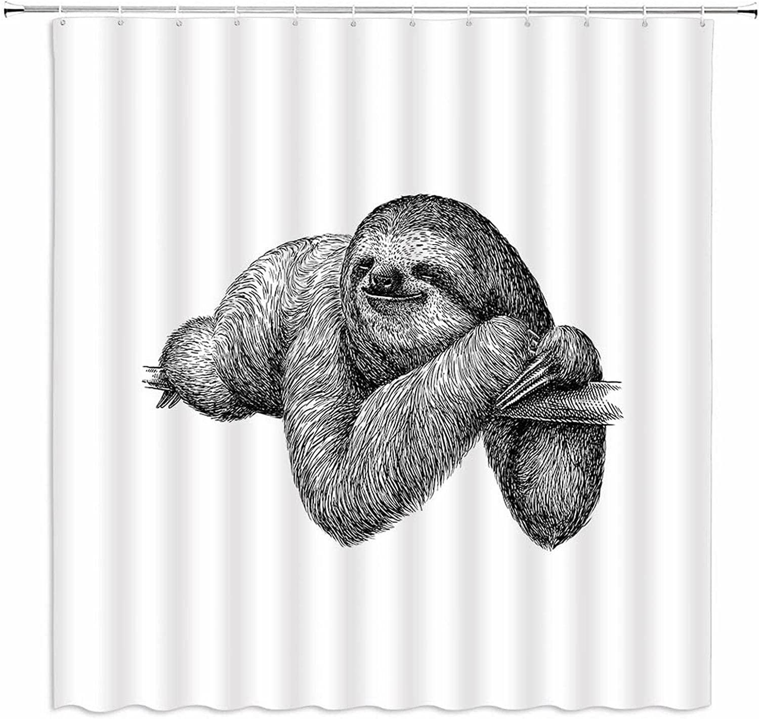Cute Sketch Sloth Black White Shower Curtain for Animal Lovers