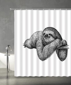 Cute Sketch Sloth Black White Shower Curtain for Animal Lovers