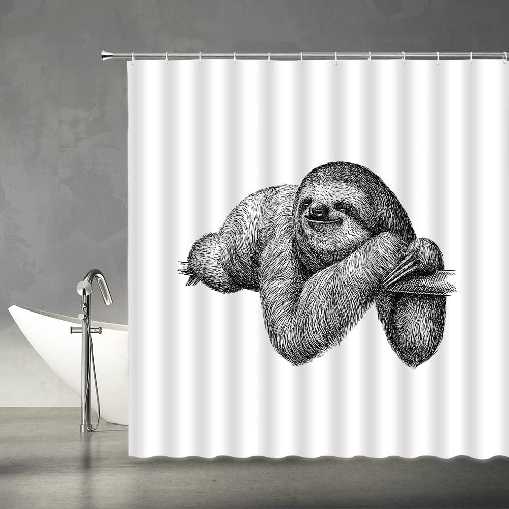 Cute Sketch Sloth Black White Shower Curtain for Animal Lovers