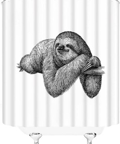 Cute Sketch Sloth Black White Shower Curtain for Animal Lovers