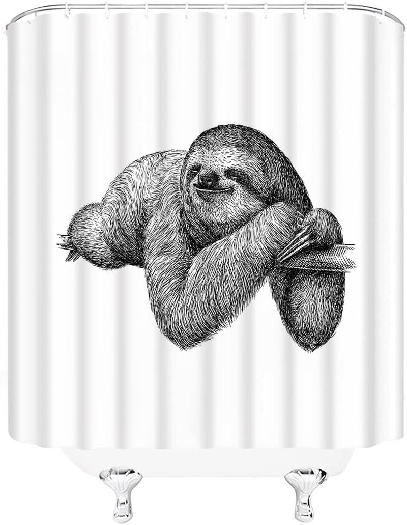 Cute Sketch Sloth Black White Shower Curtain for Animal Lovers