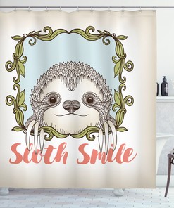 Cute Sloth Floral Frame Print Shower Curtain, Stylish and Charming Bathroom Decor