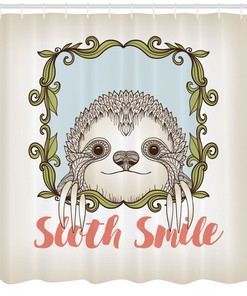 Cute Sloth Floral Frame Print Shower Curtain, Stylish and Charming Bathroom Decor