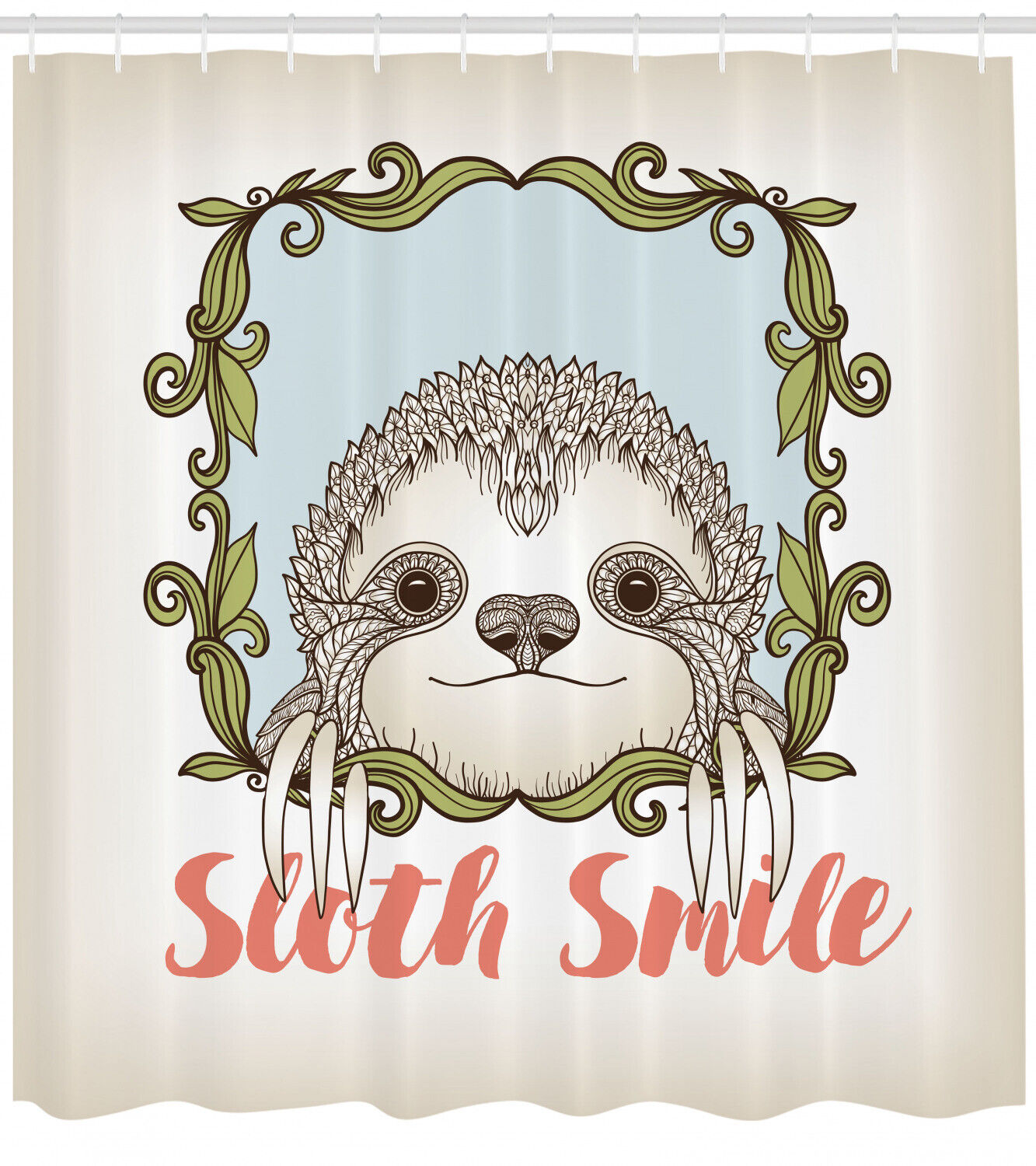Cute Sloth Floral Frame Print Shower Curtain, Stylish and Charming Bathroom Decor
