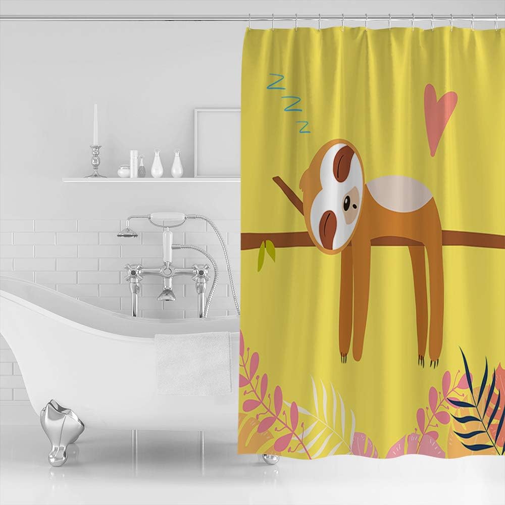 Cute Sloth Lying on A Branch Sleeping Restroom Shower Curtain for Bathroom Decor
