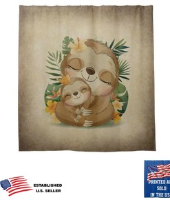 Cute Sloth Mom And Baby Pair Shower Curtain, Perfect for Children's Bathroom