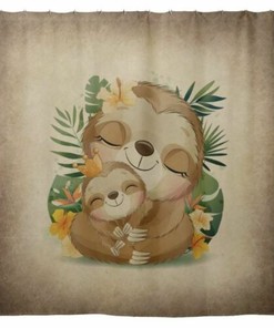 Cute Sloth Mom And Baby Pair Shower Curtain, Perfect for Children's Bathroom