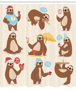 Cute Sloth Pattern Shower Curtain, Unique and Adorable Bathroom Decor