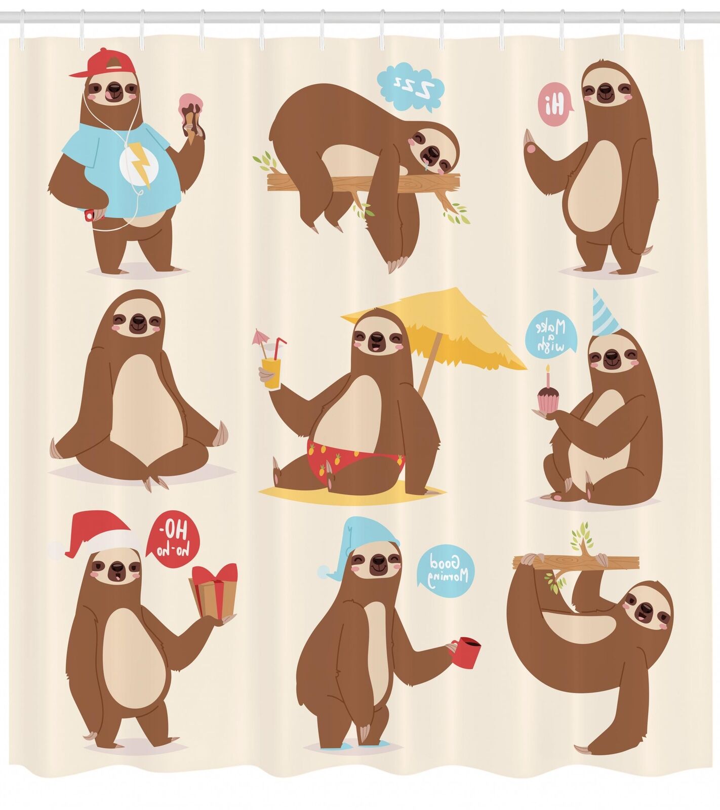 Cute Sloth Pattern Shower Curtain, Unique and Adorable Bathroom Decor