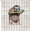 Cute Sloth Print Shower Curtain with Rustic Wooden Board Background for Kids Bathroom