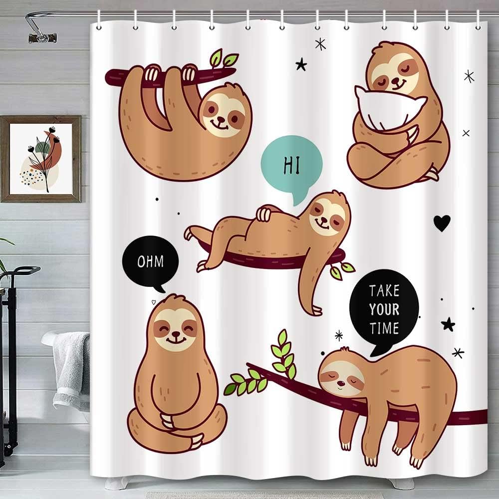 Cute Sloth Quotes Shower Curtain For Kids' Bathroom