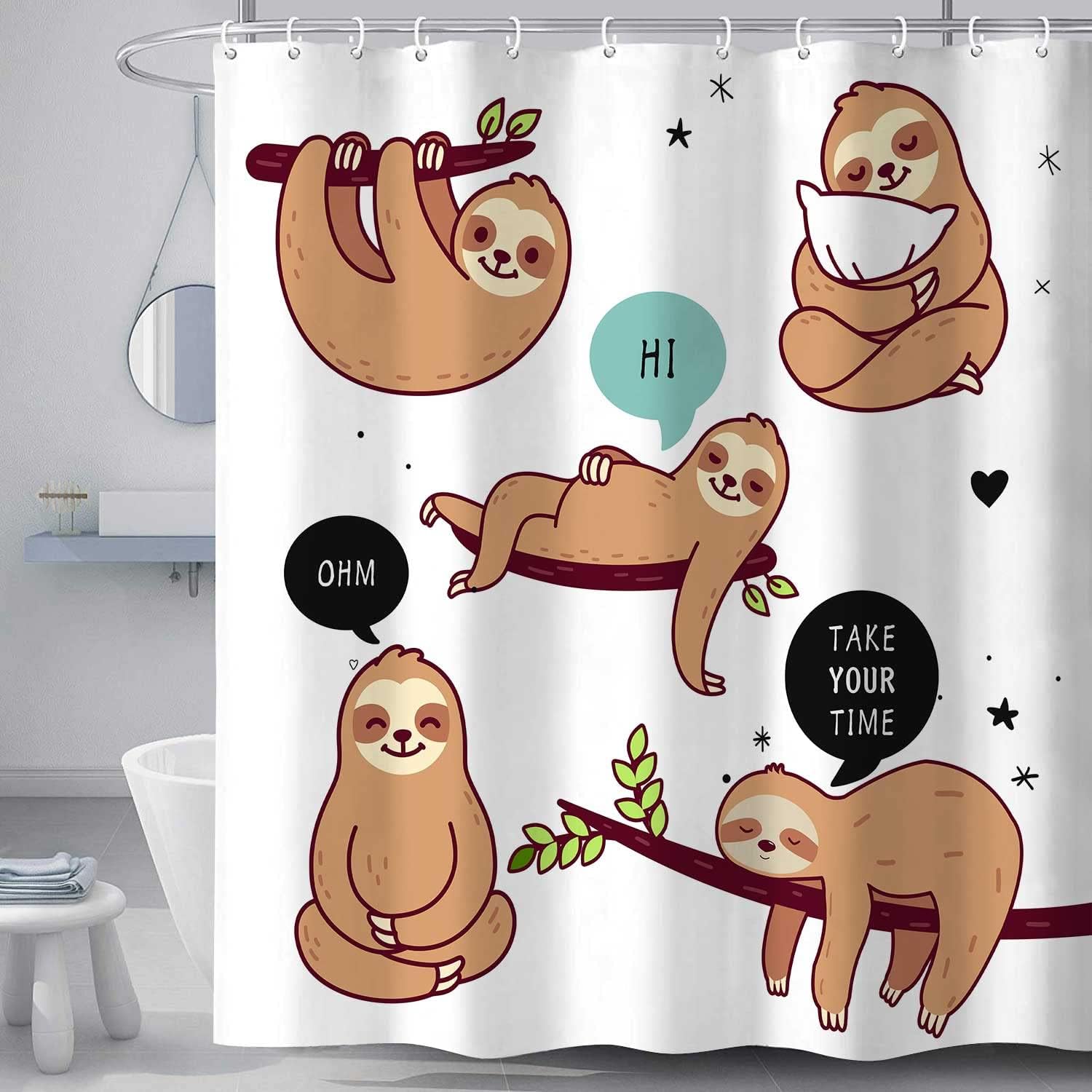 Cute Sloth Quotes Shower Curtain For Kids' Bathroom - Image 2