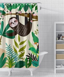 Cute Sloth Shower Curtain For Kids Bathroom, Colorful Bath Curtain For A Playful Ambience