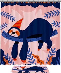Cute Sloth Sleeping On The Tree Happy Birthday Shower Curtain For A Homesy Feeling